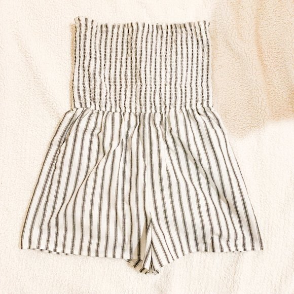 Love Tree Pants - Striped Smocked Strapless Romper